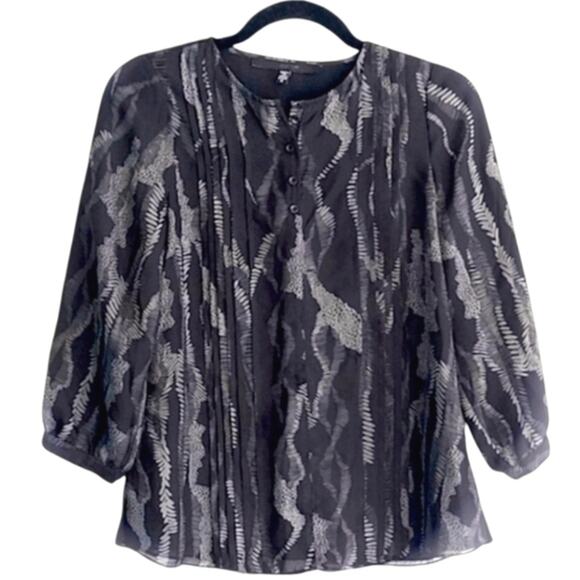 Joe's Jeans Tops - Joe's Jeans Women's Sheer Blouse Silk Feather Print Green & Black Size S Pleated